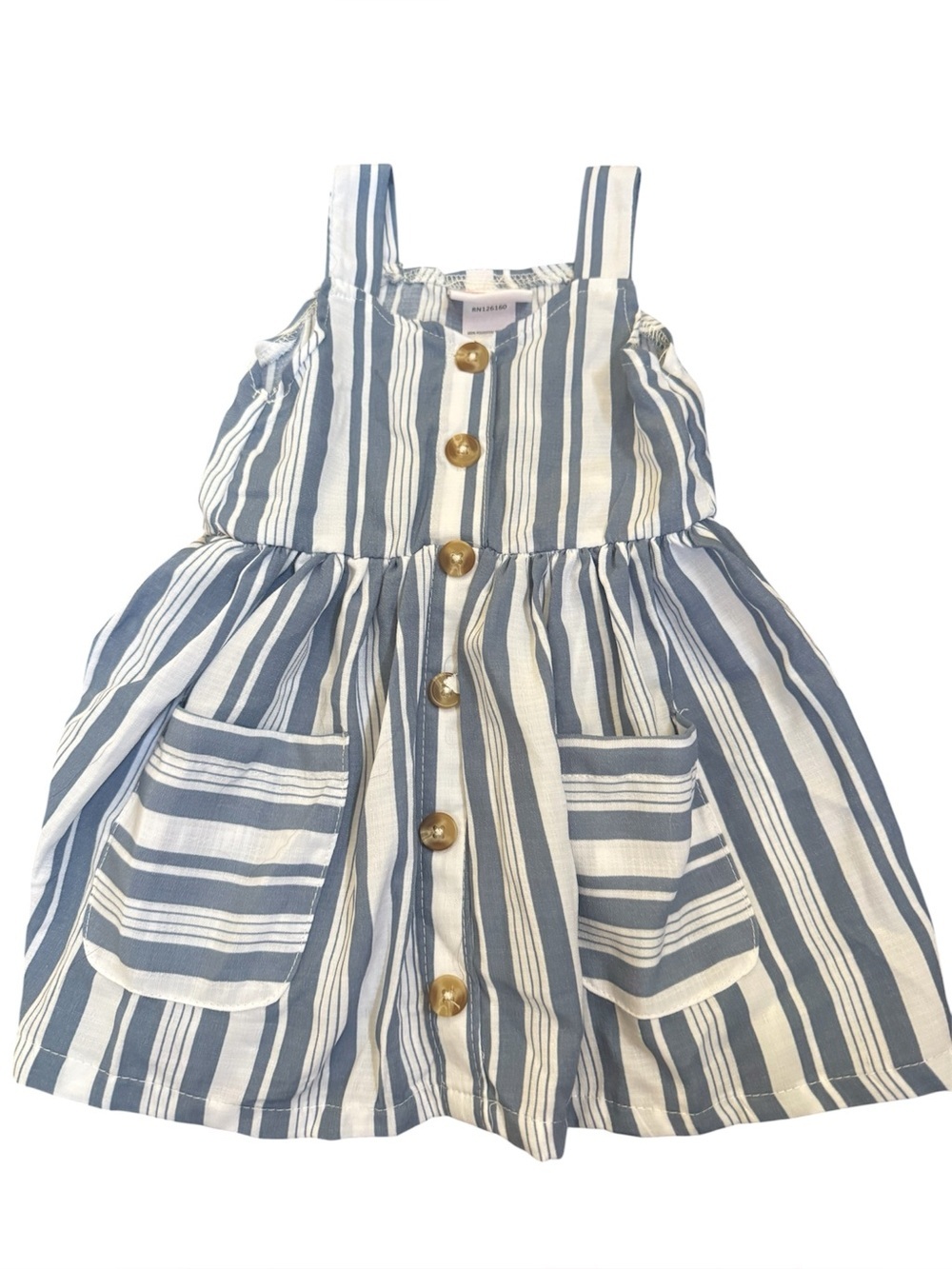 Little Lass Blue and White Striped Button-Front Dress